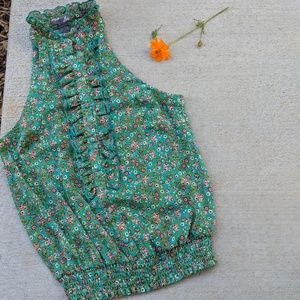 Green floral Sheer sleeveless blouse